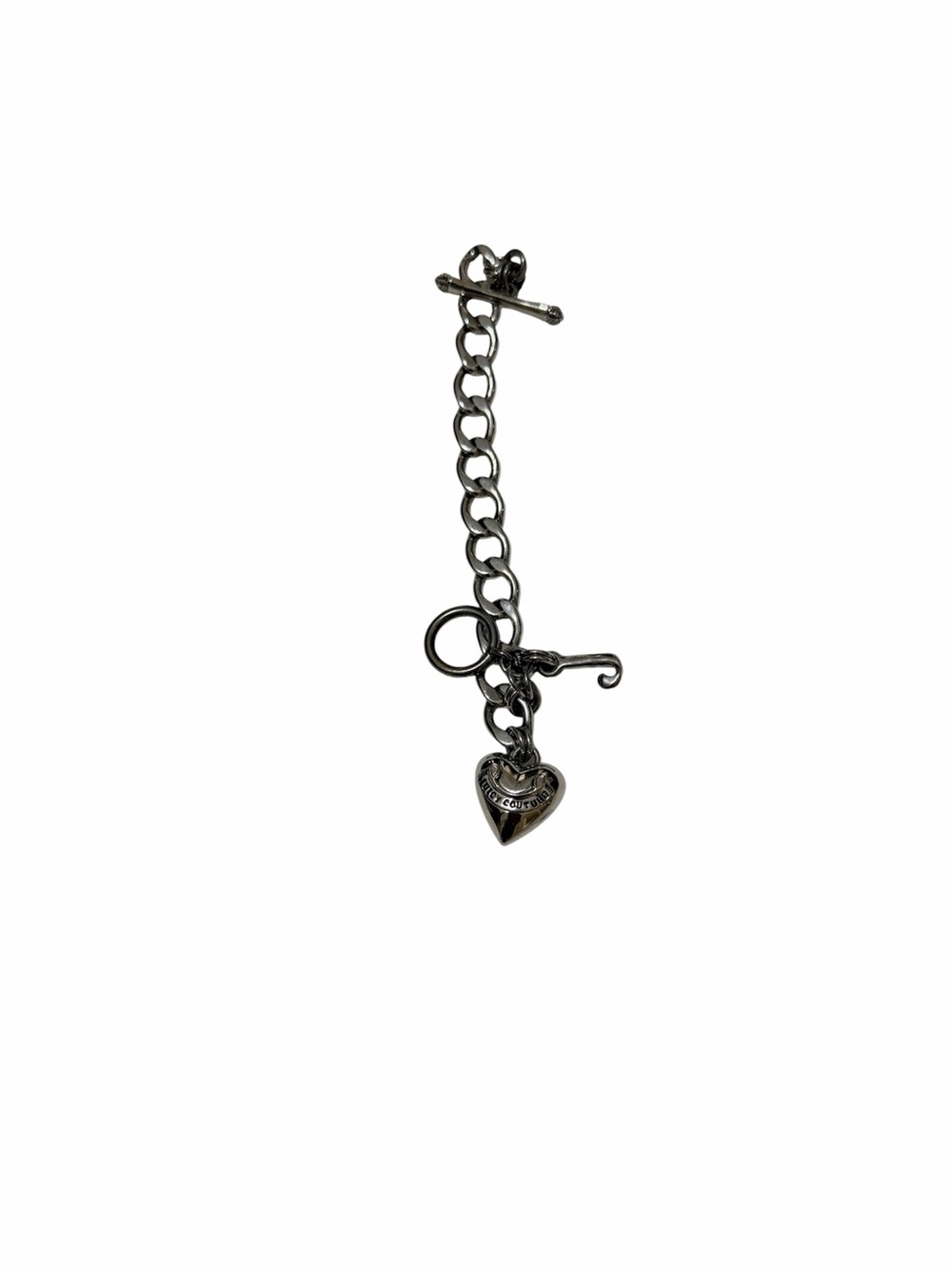 Vintage Juicy Couture Chunky Chain Bracelet Heart Charm Silver Tone Y2K - Picture 2 of 5